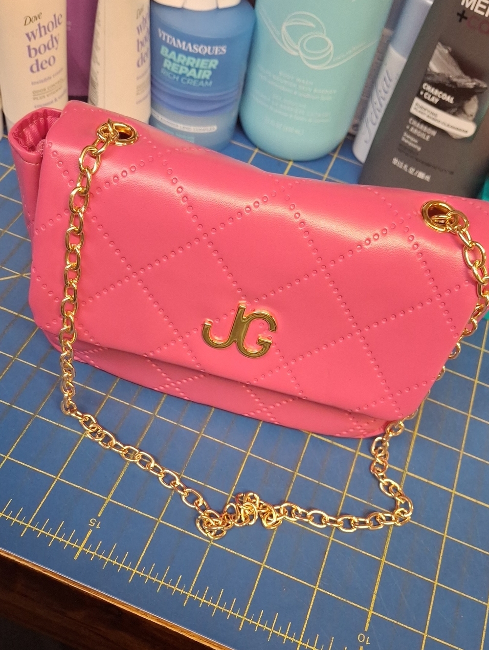 Journey Girl Quilted Pink Shoulder Bag Attached Gold Chain Like New 7x5x2